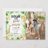 4. Geburtstag, Dinosaur Geburtstags-Foto Einladung (Vorderseite)