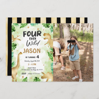 4. Geburtstag, Dinosaur Geburtstags-Foto Einladung