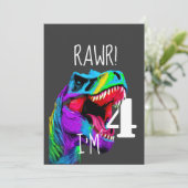 4. Geburtstag Dinosaur Roar Einladung (Stehend Vorderseite)