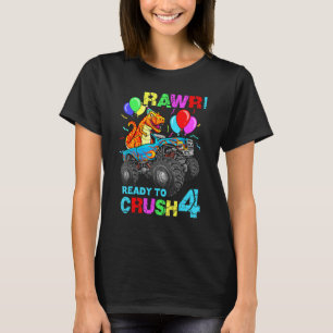 4. Geburtstag Dinosaurier Monster Truck Rawi Vier T-Shirt