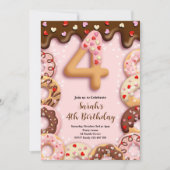 4. Geburtstag Donut Mädchen Einladung (Vorderseite)