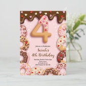 4. Geburtstag Donut Mädchen Einladung (Stehend Vorderseite)