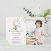 4. Geburtstag Einhorn Geburtstag Einladung Foto (Stehend Vorderseite)