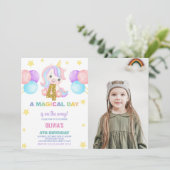 4. Geburtstag Einhorn Geburtstag Einladung Foto (Stehend Vorderseite)