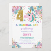 4. Geburtstag Einhorn Geburtstag Einladungen (Vorne/Hinten)