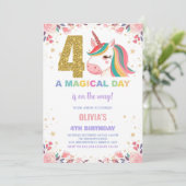 4. Geburtstag Einhorn Geburtstag Einladungen (Stehend Vorderseite)