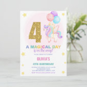 4. Geburtstag Einhorn Geburtstag Einladungen (Stehend Vorderseite)