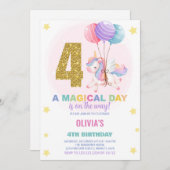 4. Geburtstag Einhorn Geburtstag Einladungen (Vorne/Hinten)