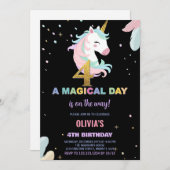 4. Geburtstag Einhorn Geburtstag Einladungen (Vorne/Hinten)