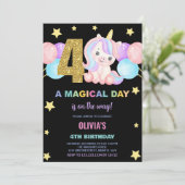 4. Geburtstag Einhorn Geburtstag Einladungen (Stehend Vorderseite)