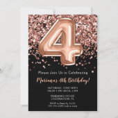 4. Geburtstag Einladung Black Rose Gold Glitzer (Vorderseite)