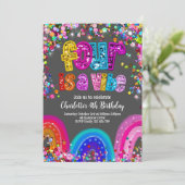 4. Geburtstag Einladung Glitzer Sequin Rainbow (Stehend Vorderseite)