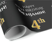 4. Geburtstag: Elegant, schwarz, Imitate Gold Look Geschenkpapier (Rolleneckpunkt)