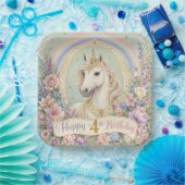 4. Geburtstag Elegantes Einhorn Regenbogen  Pappteller (Party)
