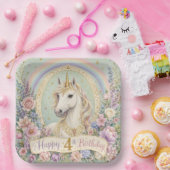 4. Geburtstag Elegantes Einhorn Regenbogen  Pappteller (Party)
