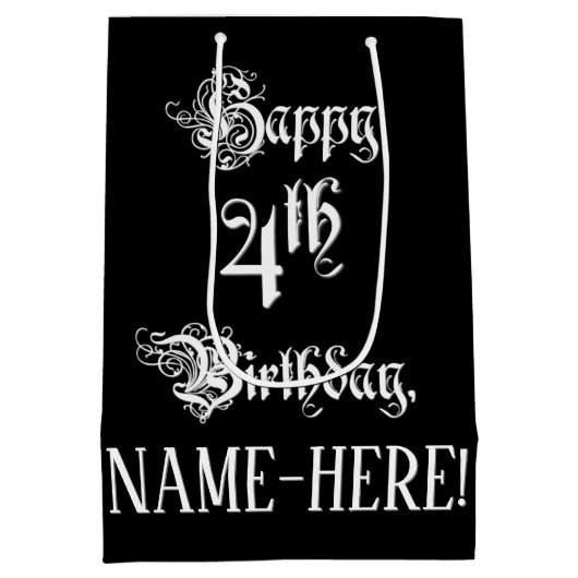 4. Geburtstag: Extravagant, elegant, Script + Indi Mittlere Geschenktüte (Rückseite)