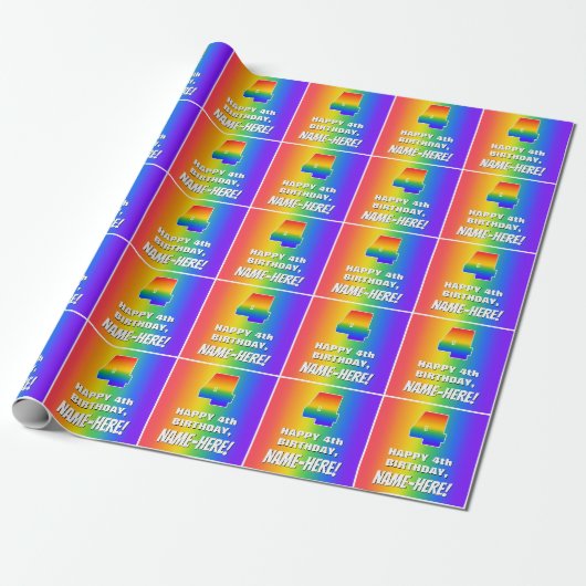 4. Geburtstag: Farbenfroh, Fun Rainbow Pattern # 4 Geschenkpapier (Ungerollt)