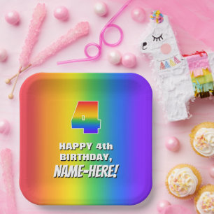4. Geburtstag: Farbenfroh, Fun Rainbow Pattern # 4 Pappteller