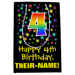 4. Geburtstag: Farbenfrohe Sterne Muster & Regenbo Mittlere Geschenktüte