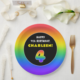 4. Geburtstag: Farbiger Regenbogen # 4, Individuel Pappteller