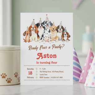 4. Geburtstag Fertig für eine Puppy-Hund-Themenpar Einladung