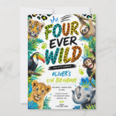 4. Geburtstag Four Ever Wild Animals Party Einladung (Vorderseite)