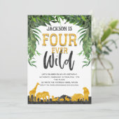 4. Geburtstag, Fourever wild, Jungle, Safari Einladung (Stehend Vorderseite)