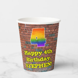 4. Geburtstag: Fun Graffiti Inspiriert Regenbogen  Pappbecher