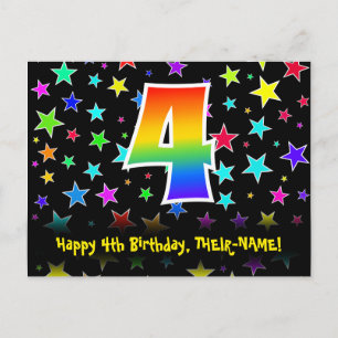 4. Geburtstag: Fun Stars Muster, Regenbogen 4, Nam Postkarte