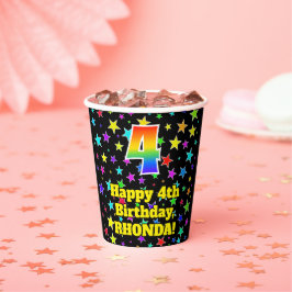 4. Geburtstag: Fun Stars Pattern und Regenbogen 4 Pappbecher