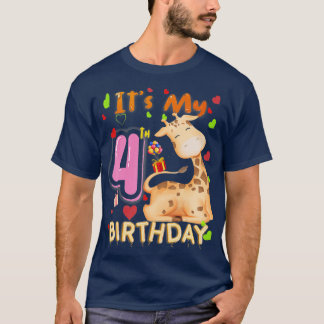 4. Geburtstag Giraffe 4 Jahre alt für Mädchen Kind T-Shirt