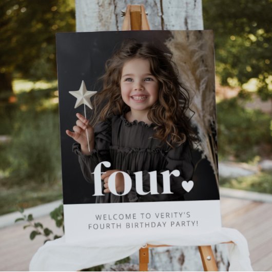 4. Geburtstag Herzstück Foto Begrüßungszeichen Poster