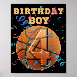 4. Geburtstag Junge 4 4 Jahre alter Basketballspie Poster