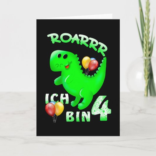 4. Geburtstag Kinder Dinosaurier Karte (Vorderseite)