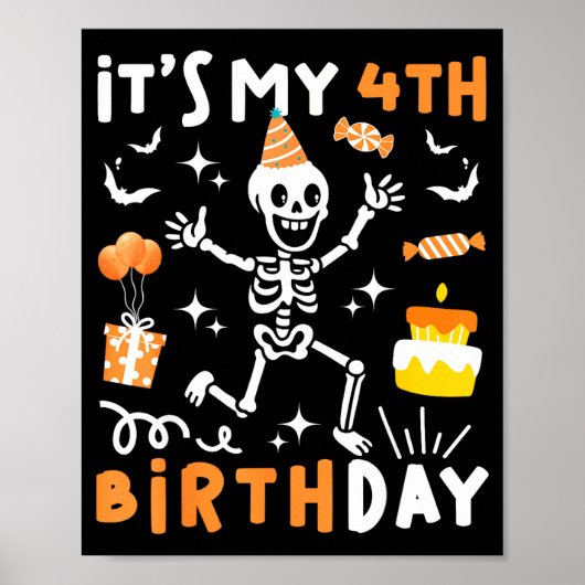 4. Geburtstag Kinder lustiges Skelett 4. Geburtsta Poster (Vorne)