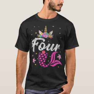 4. Geburtstag Mädchen Einhorn Meerjungfrau Schwanz T-Shirt