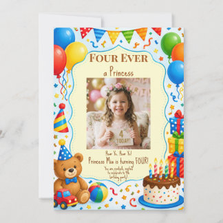 4. Geburtstag Mädchen Foto Four Ever a Princess Pa Einladung