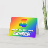 4. Geburtstag: mehrfarbiges Regenbogenmuster # 4 Karte (Vorderseite)