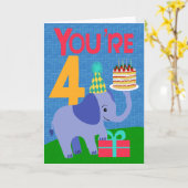 4. Geburtstag mit Elefant und Kuchen Karte (Gelbe Blume)