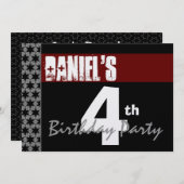 4. Geburtstag Modernes, weißes, schwarzes Metall Y Einladung (Vorne/Hinten)