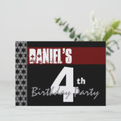 4. Geburtstag Modernes, weißes, schwarzes Metall Y Einladung (Stehend Vorderseite)