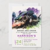 4. Geburtstag Monster Truck Smash Crash Kids Einladung (Vorderseite)