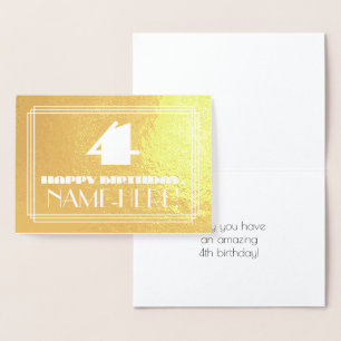 4. Geburtstag: Name + Art Deco Inspiriert Aussehen Folienkarte