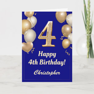 4. Geburtstag Navy Blue und Gold Balloons Confetti Karte