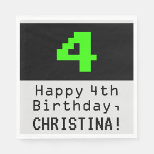 4. Geburtstag - Nerdy / Geeky Style "4 & Name" Serviette
