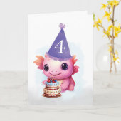 4. Geburtstag Niedlich Pink Axolotl Karte (Gelbe Blume)