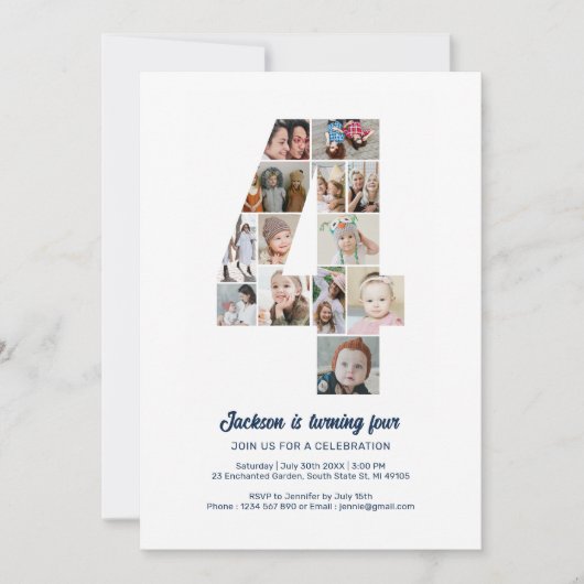 4. Geburtstag Nr. 4 Benutzerdefinierte FotoCollage Einladung (Vorderseite)
