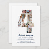 4. Geburtstag Nr. 4 Benutzerdefinierte FotoCollage Einladung (Vorne/Hinten)