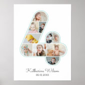 4. Geburtstag Nummer 4 Foto Collage Kids Kinderzim Poster (Vorne)