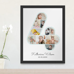 4. Geburtstag Nummer 4 Foto Collage Kids Kinderzim Poster